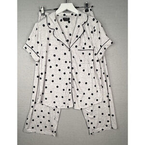Kate Spade New York Women's Sz M Cropped PJ Set Gray Polka Dot Cozy Soft